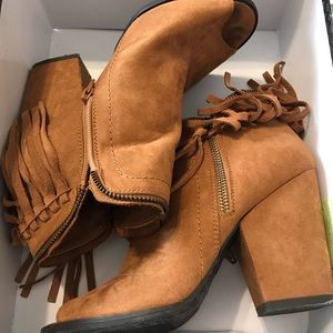 Open toe fringe bootie